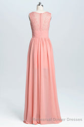 Coral A-line Chiffon Empire Long Bridesmaid Dress